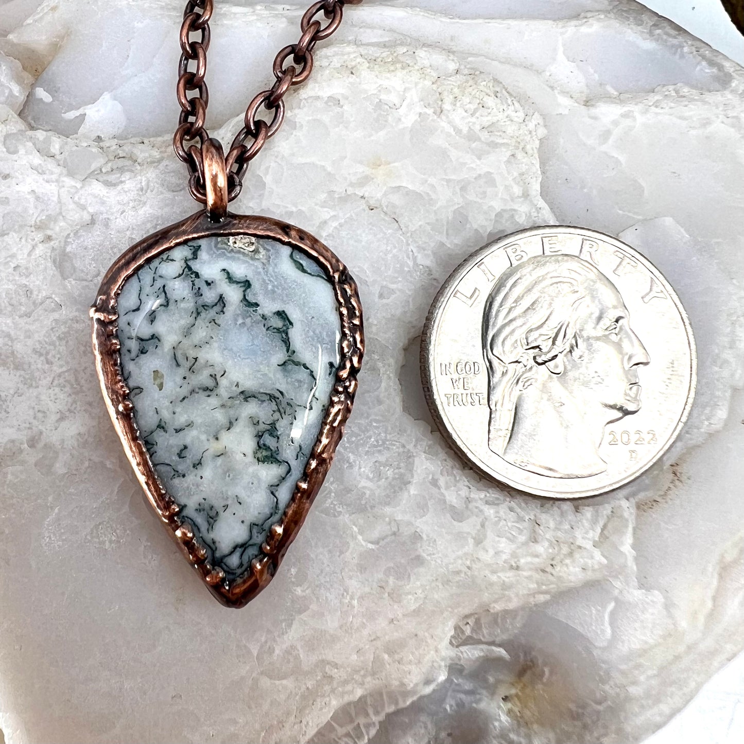 Moss Agate Necklace -- Copper Electroformed