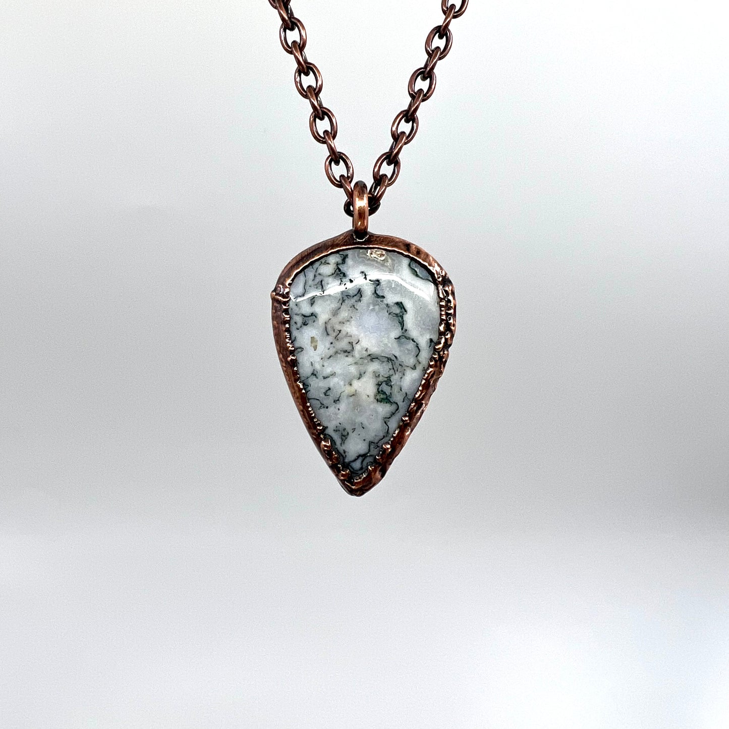 Moss Agate Necklace -- Copper Electroformed