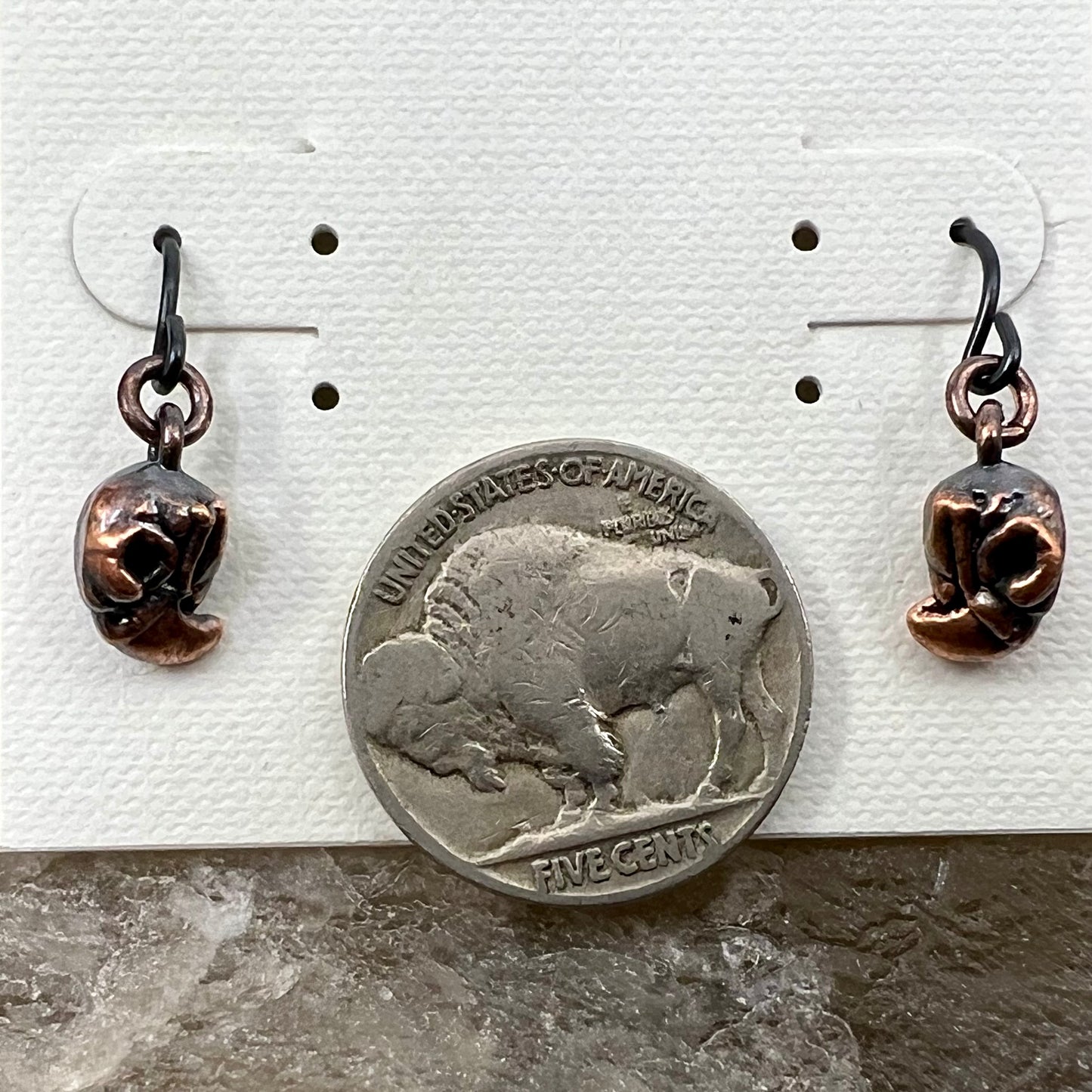 Mini Bird Skull Replica Earrings - Copper Electroformed