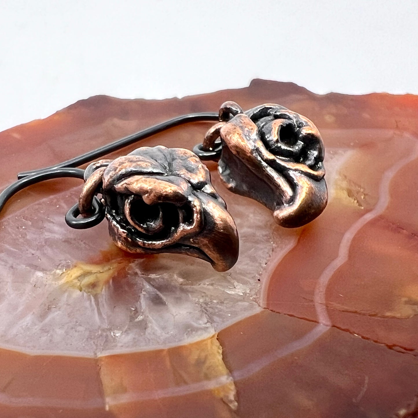 Bird Skull Replica Earrings - Copper Electroformed