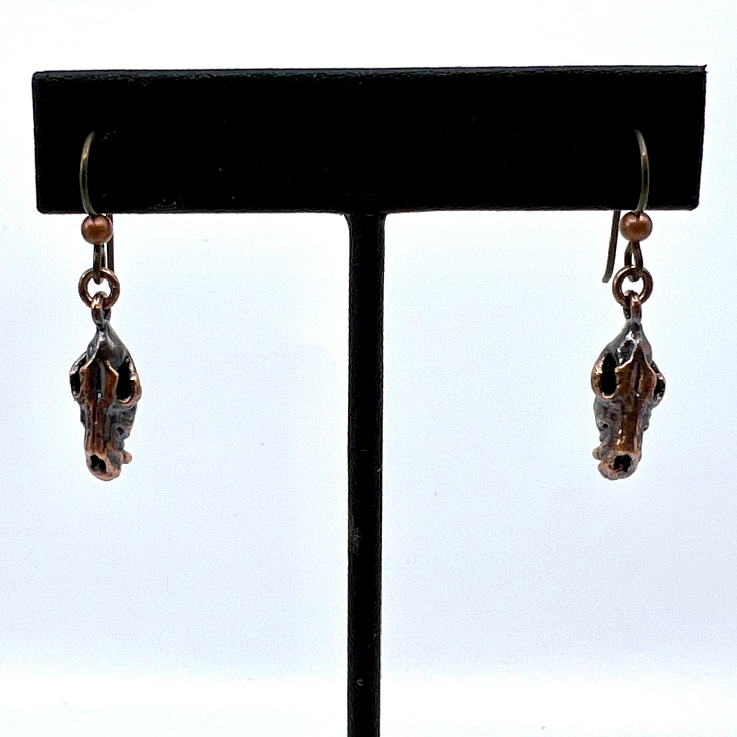 Wolf Skull Replica Earrings - Copper Electroformed