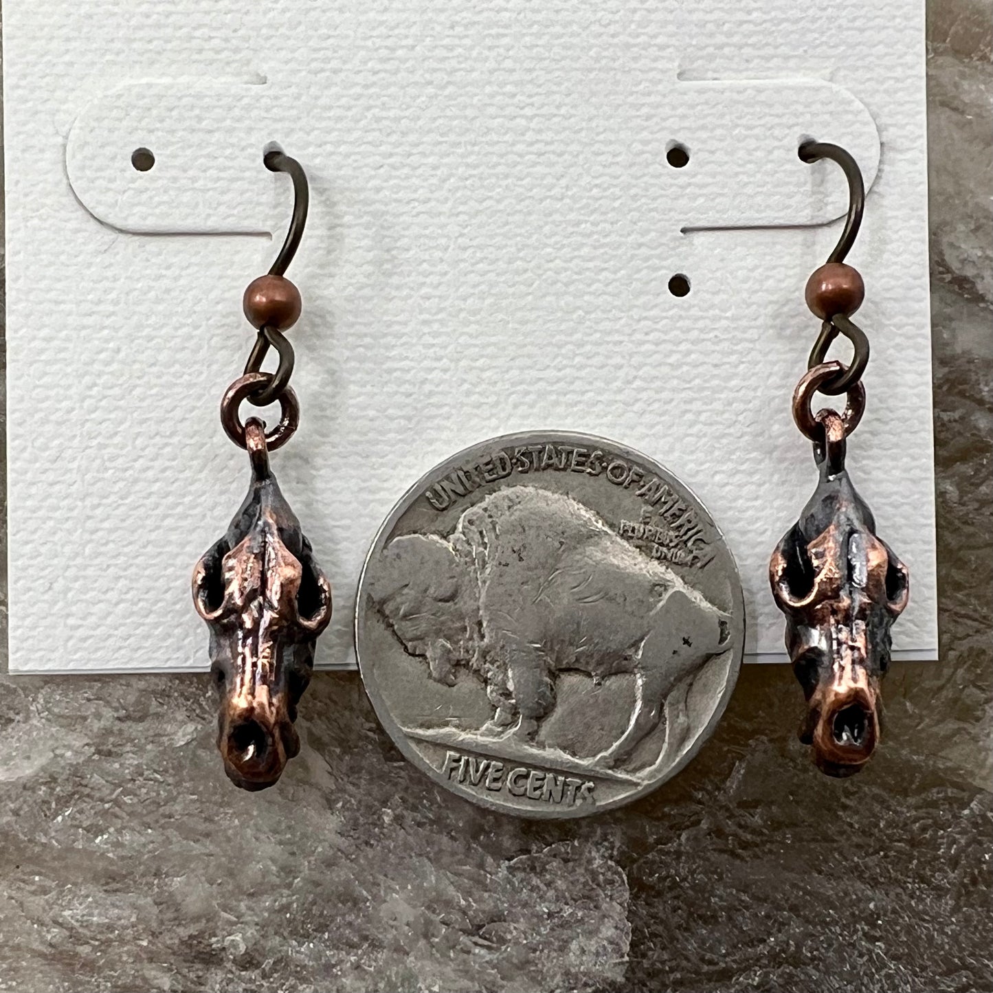 Wolf Skull Replica Earrings - Copper Electroformed