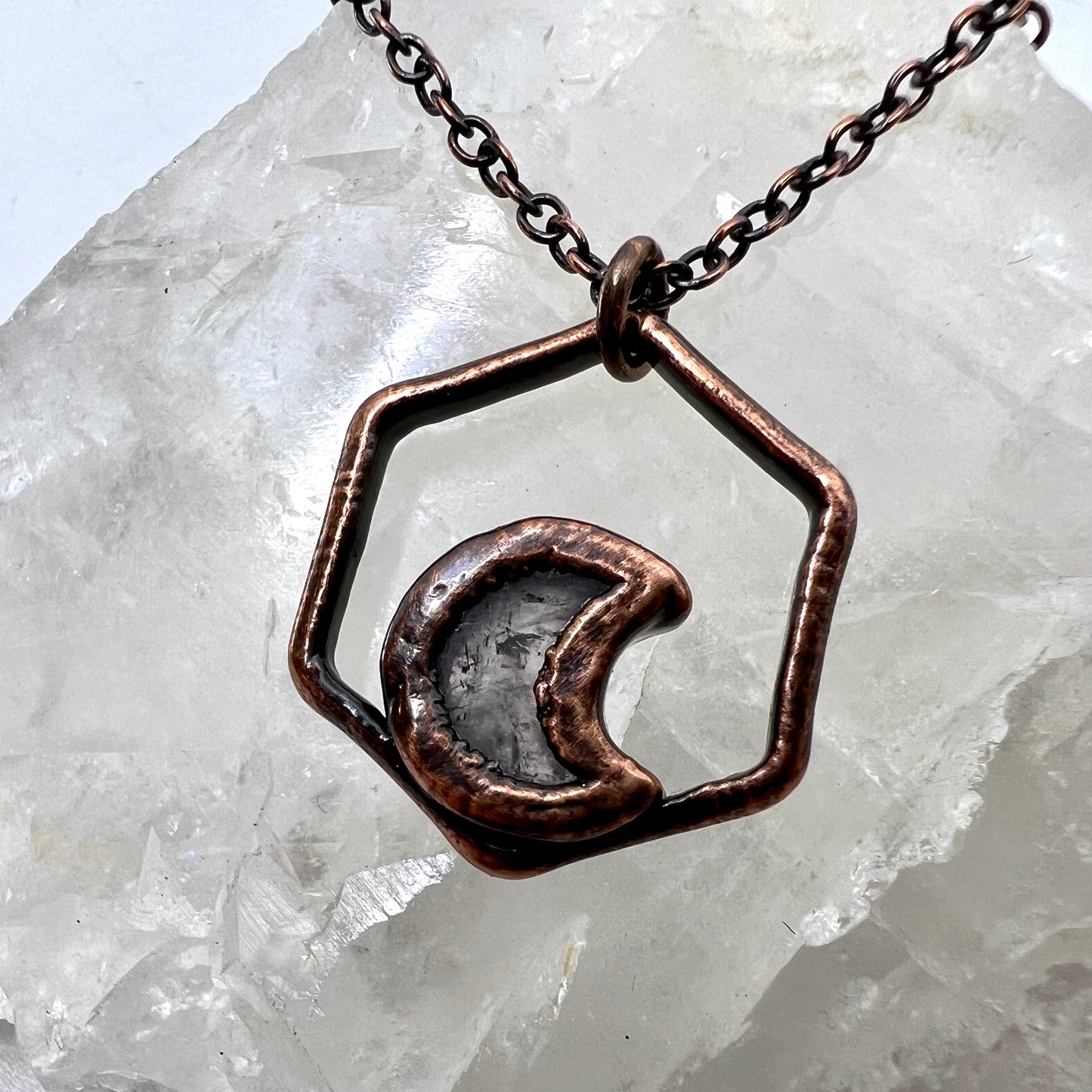 Dainty Amethyst Moon Necklace - Copper Electroformed