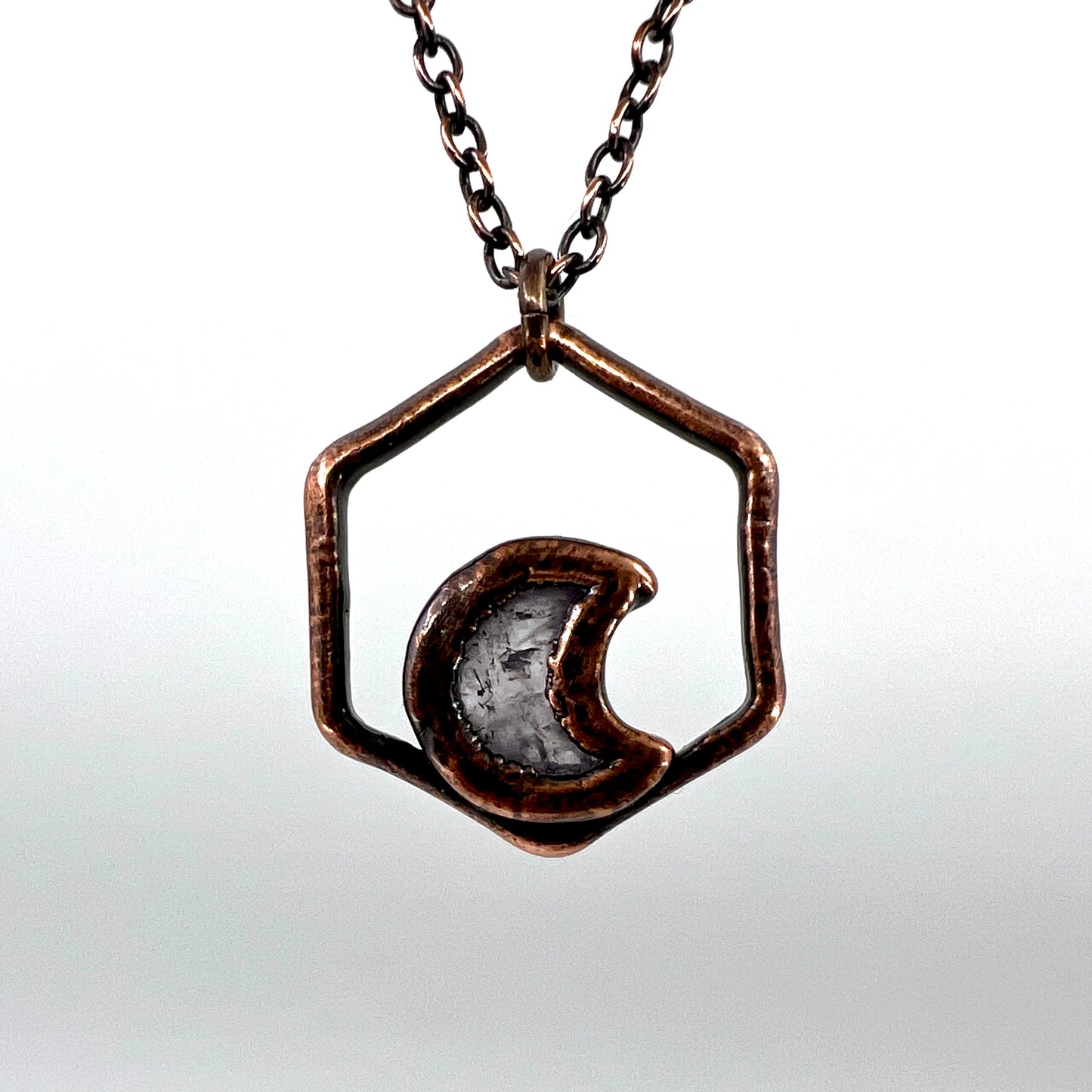 Dainty Amethyst Moon Necklace - Copper Electroformed