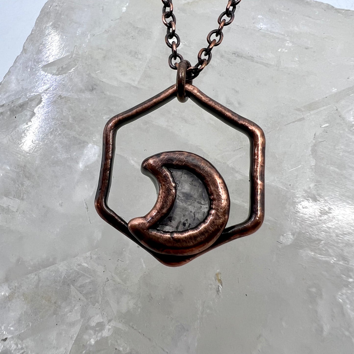 Dainty Amethyst Moon Necklace - Copper Electroformed