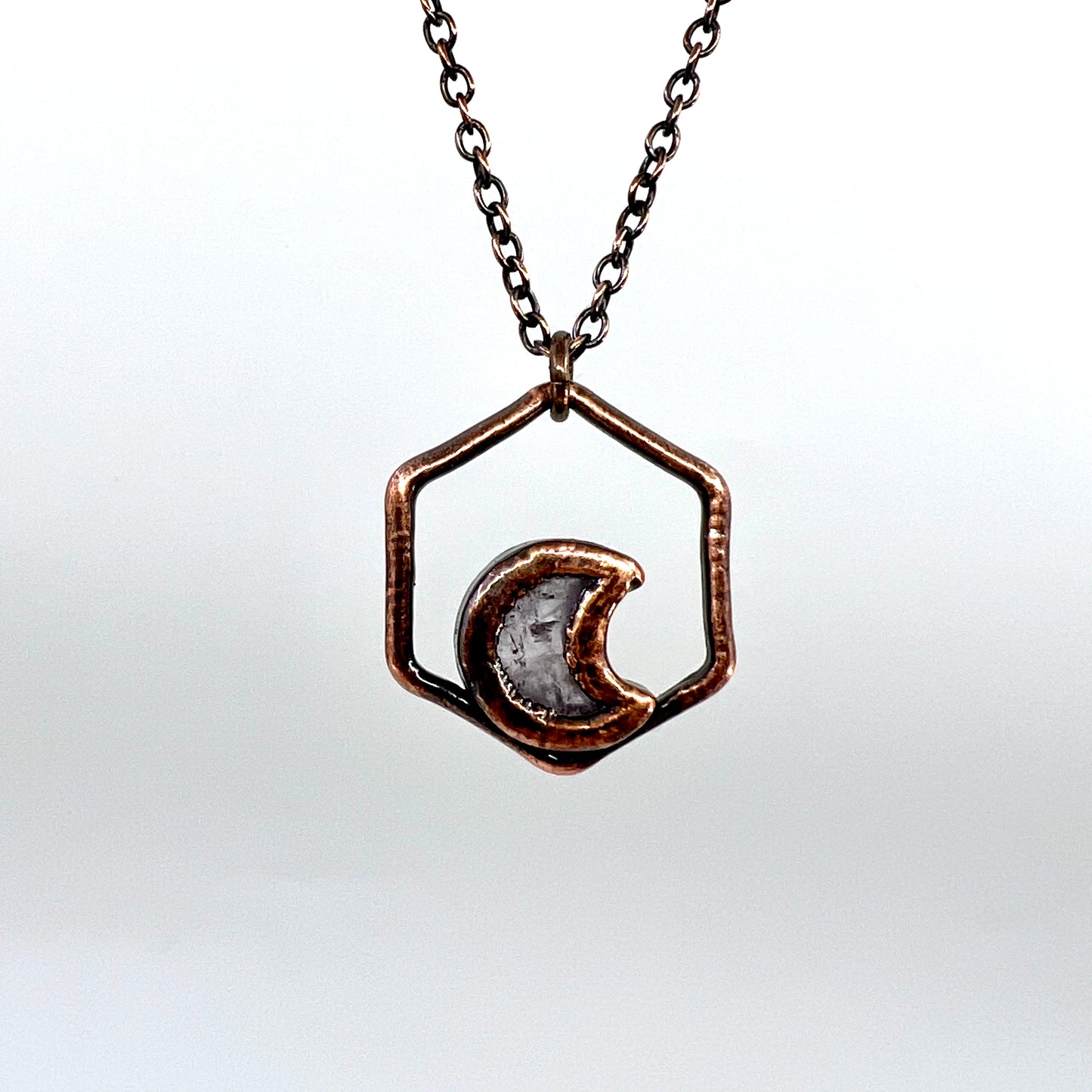 Dainty Amethyst Moon Necklace - Copper Electroformed