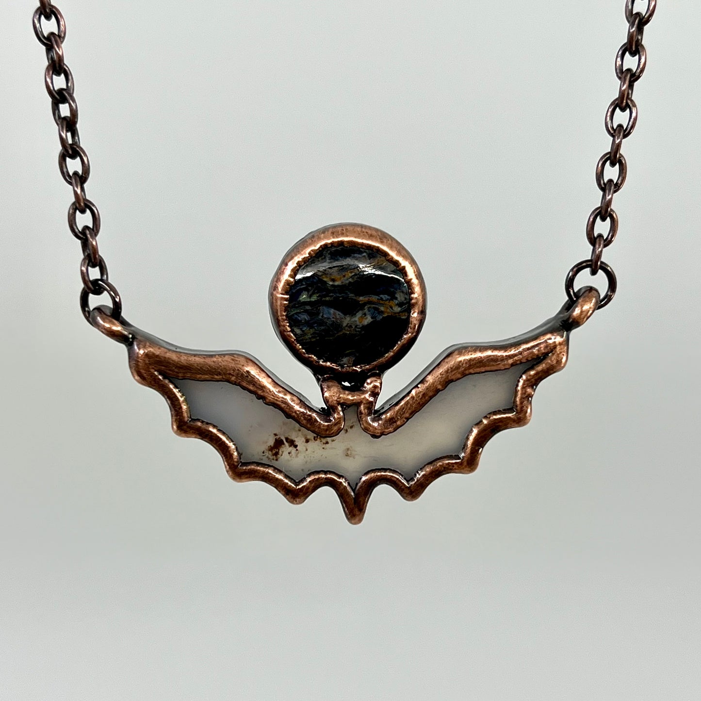 Blue Agate Bat with Pietersite - Copper Electroformed