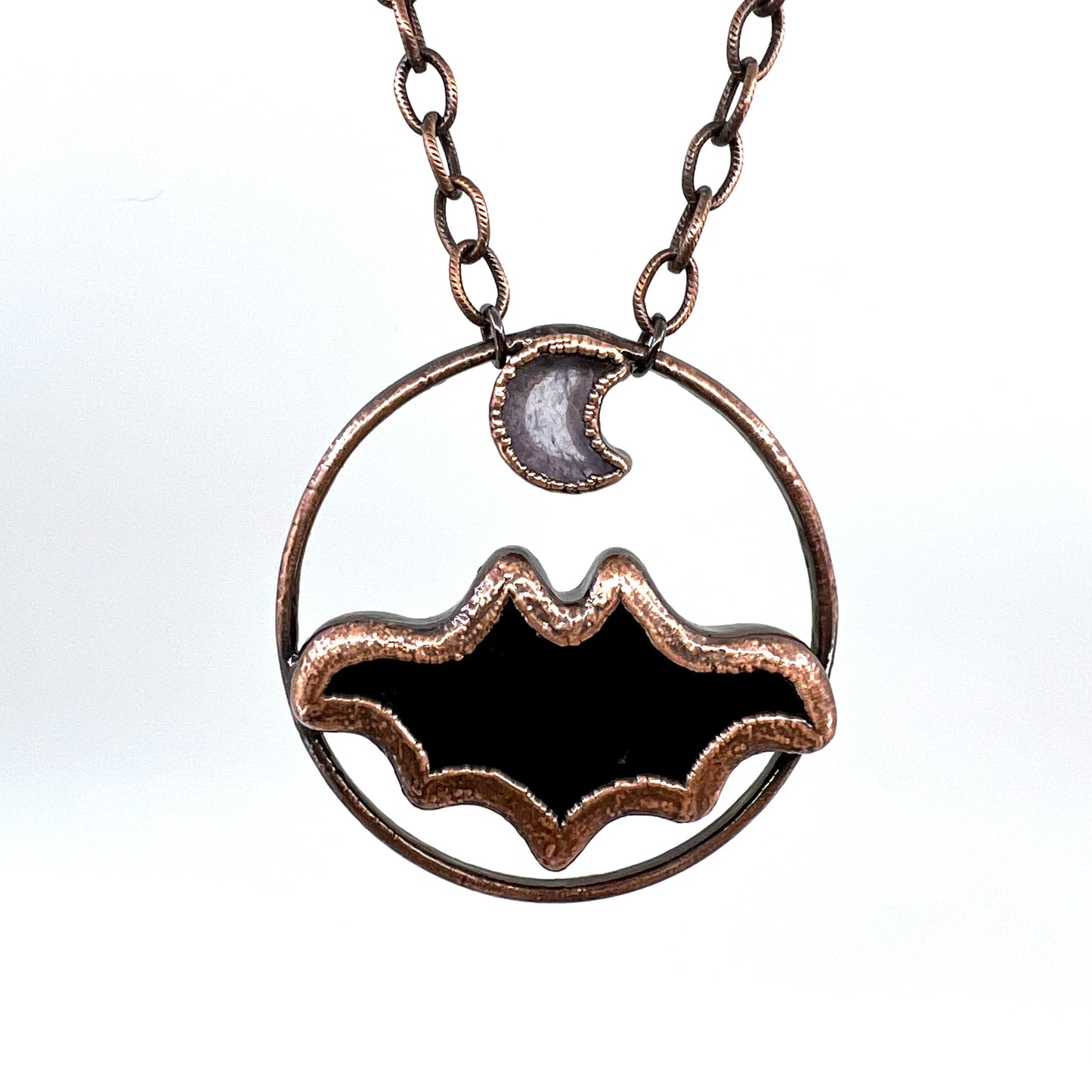 Obsidian Bat with Amethyst Accent - Copper Electroformed