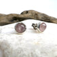 Rose Quartz Stud Earrings, Silver Plated - Copper Electroformed