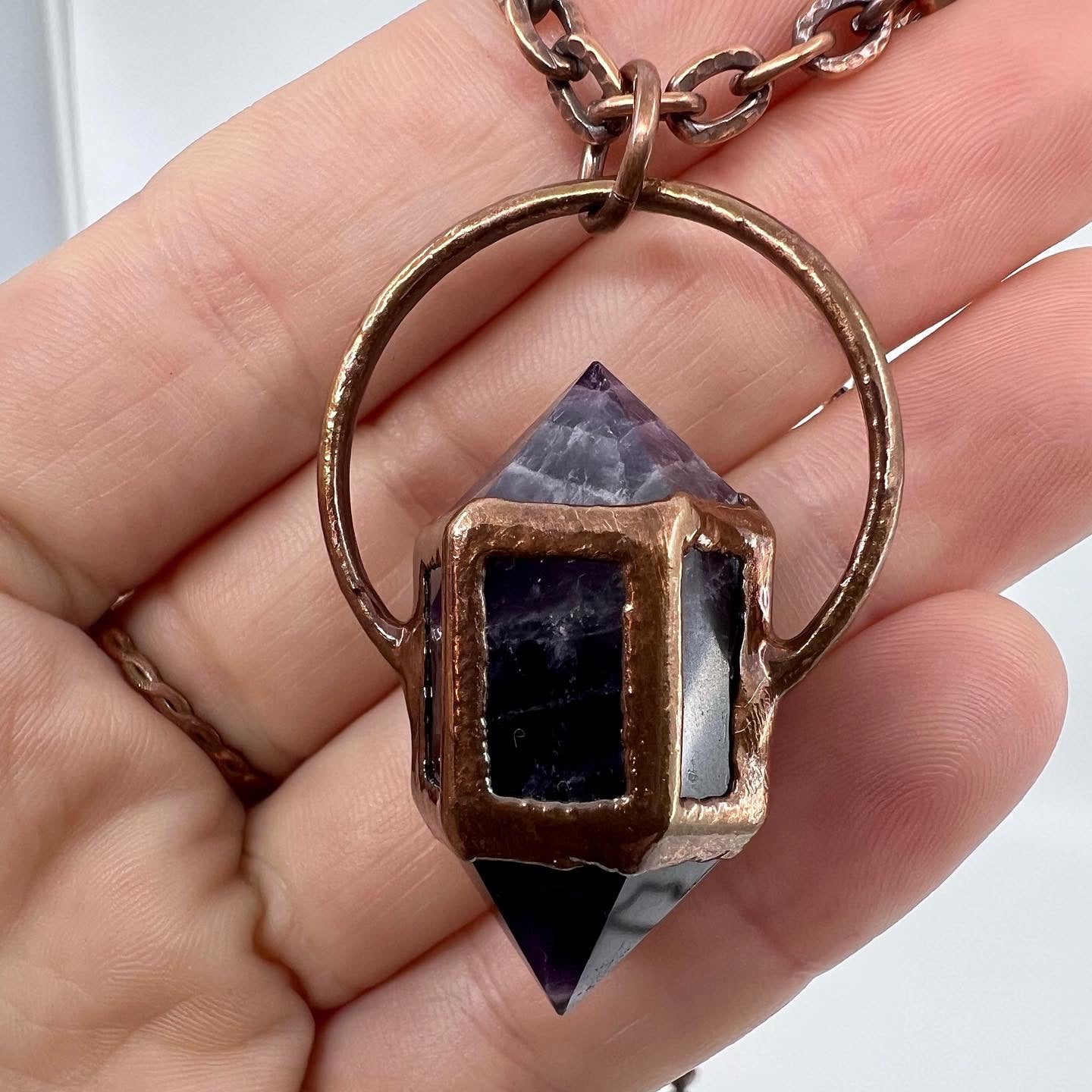 Amethyst Fairy Lantern Necklace - Copper Electroformed