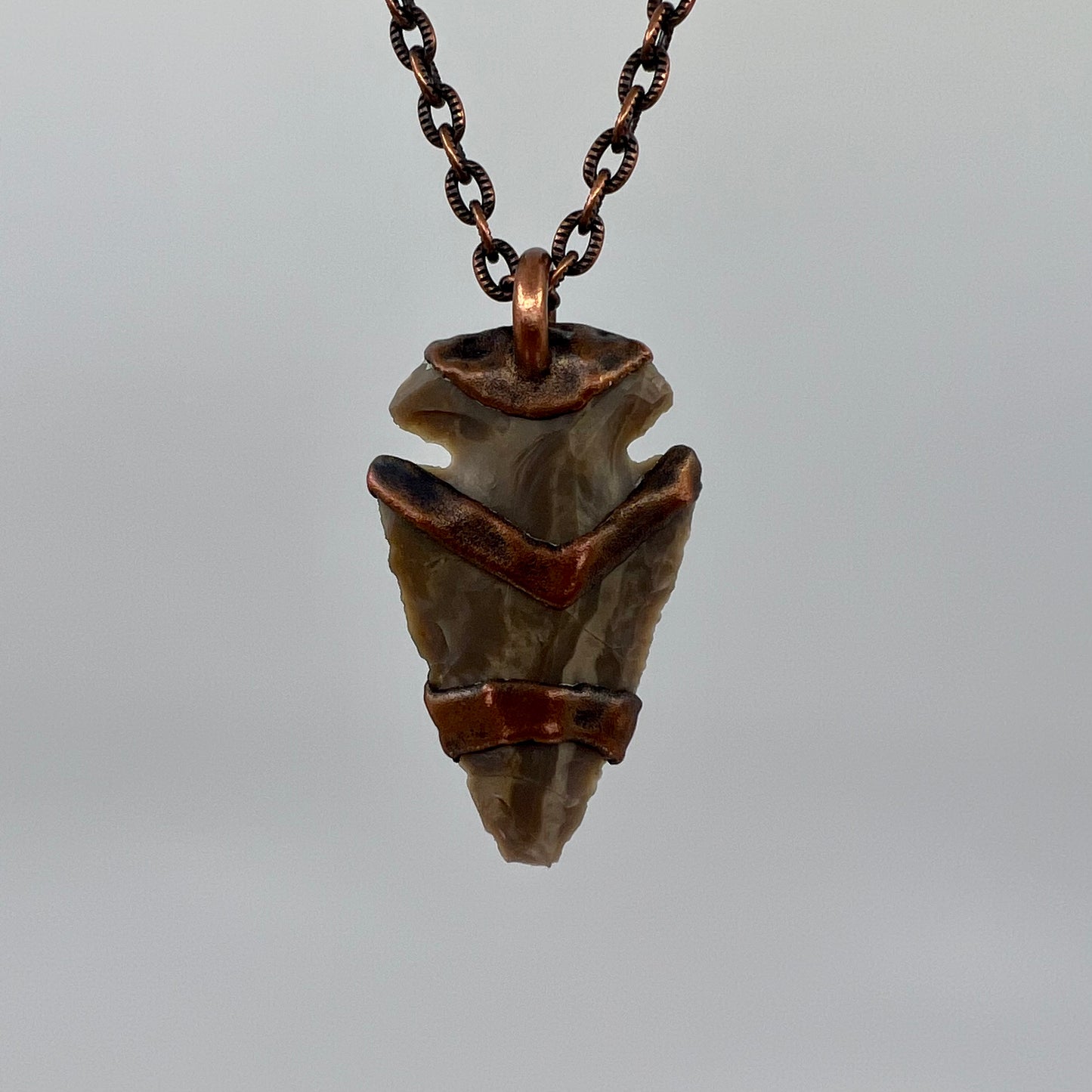 Arrowhead with Jade Glass Accent - Copper Electroformed Necklace
