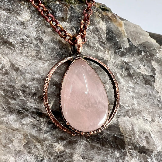 Rose Quartz Necklace - Copper Electroformed