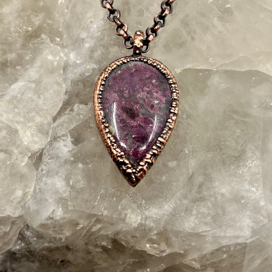 Rubellite in Quartz Necklace - Copper Electroformed